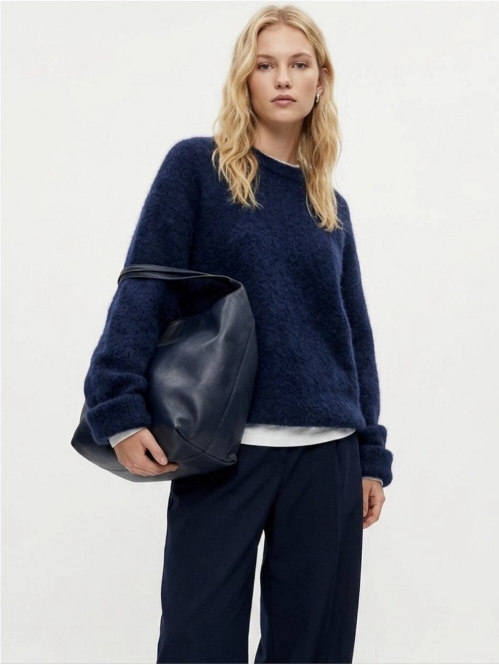 H&M Navy Puff Sleeve Mohair Blend Sweater